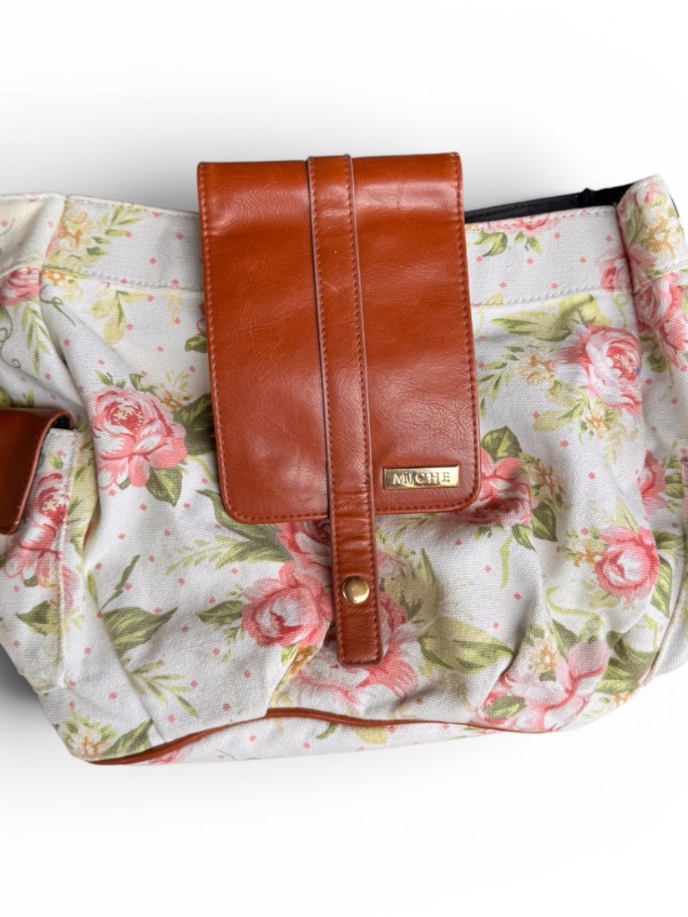 Miche Floral Canvas Shoulder Bag Pink Rose Print Purse